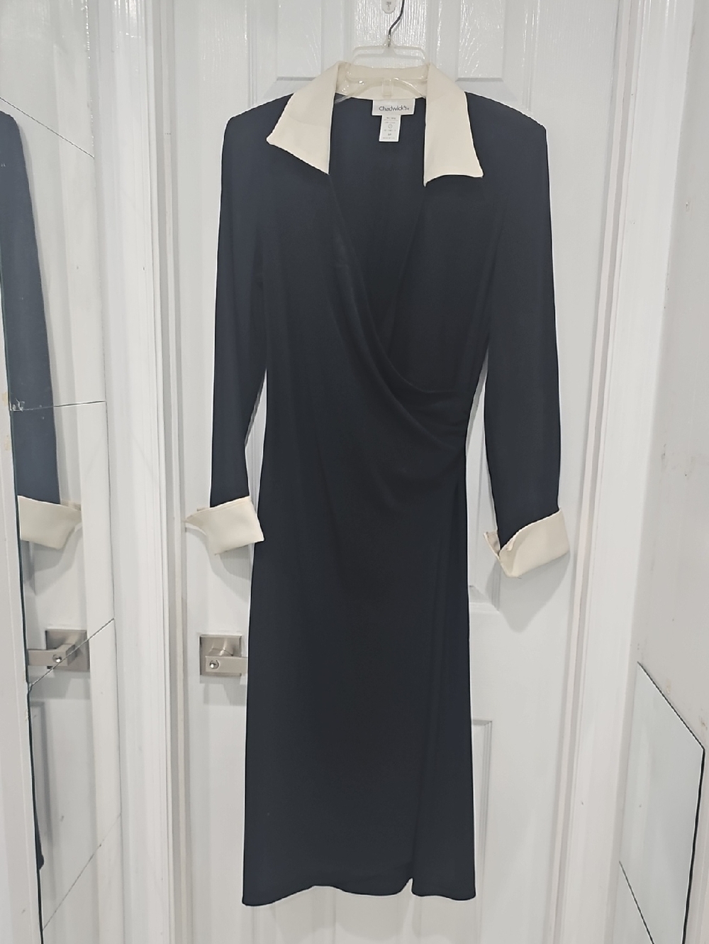 Chadwicks Black Long Sleeve Dress with Cream Collar and Cuffs